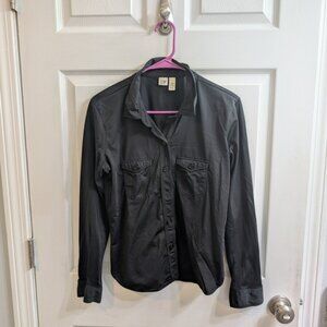 Gap Women Black Long Sleeve Button Down Shirt With Dual‎ Front Pockets - Size L